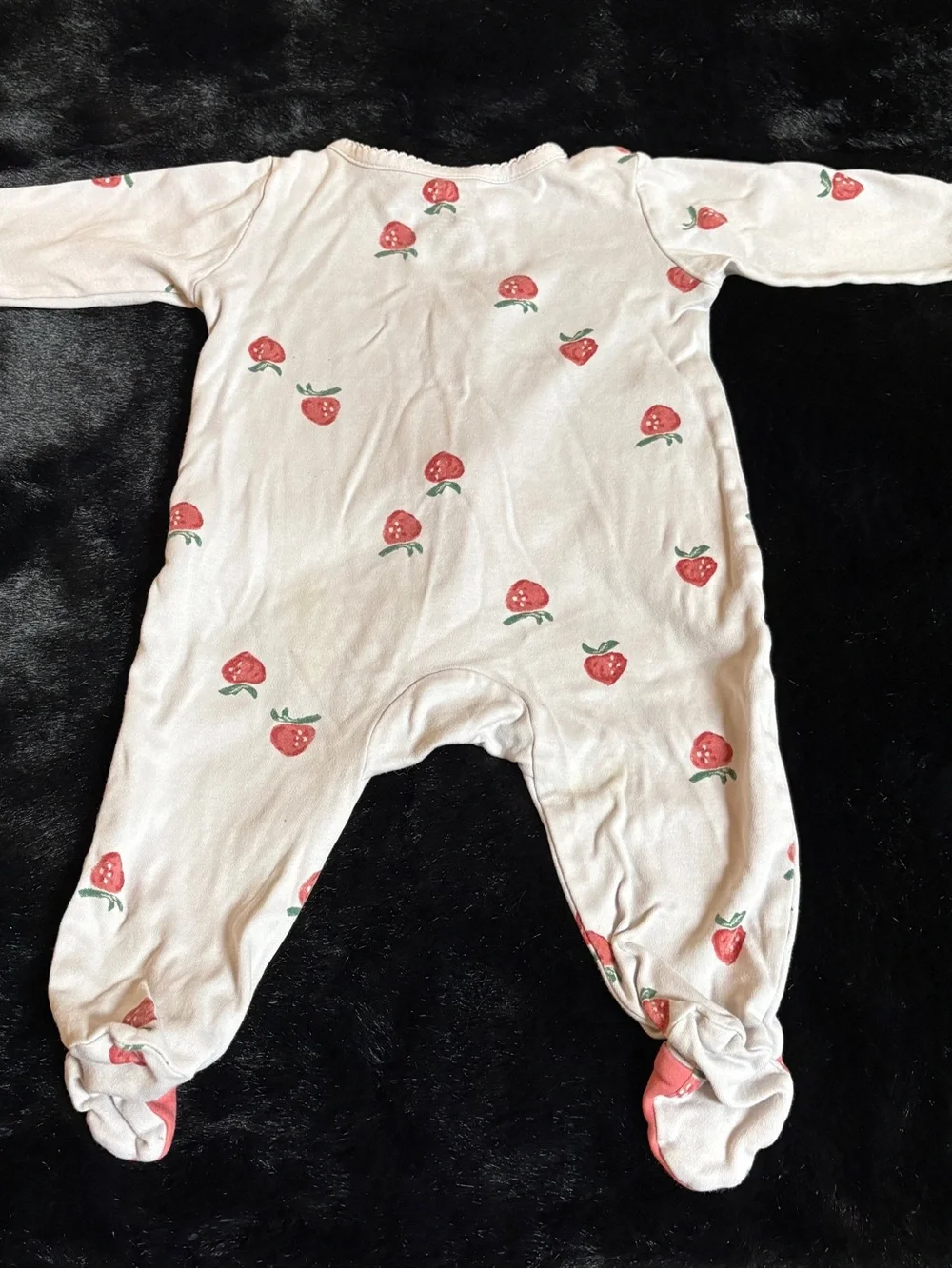 Carter's Cream One-Piece Strawberry Print Footed Pajamas - Red Accents